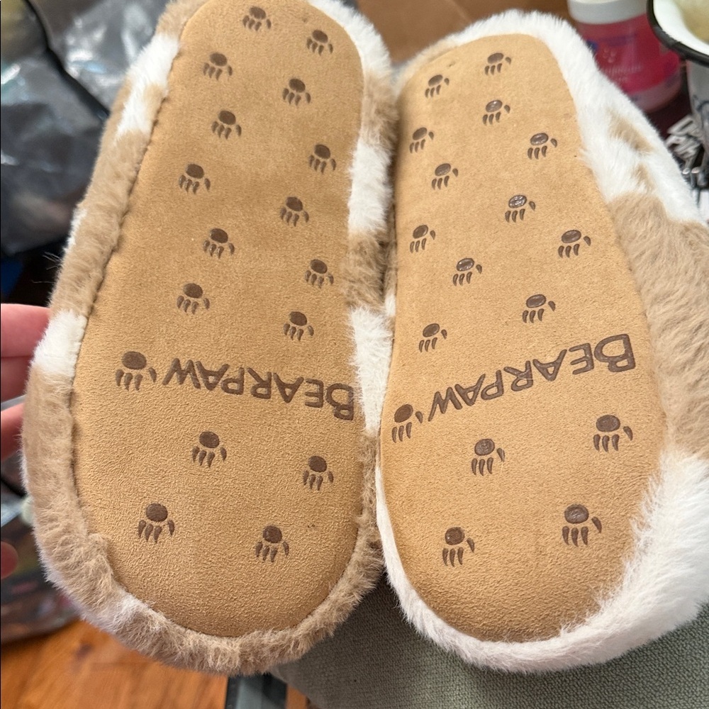 BearPaw Faux Fur Slip-On Slippers - Cream & Brown Spot - Picture 2 of 3